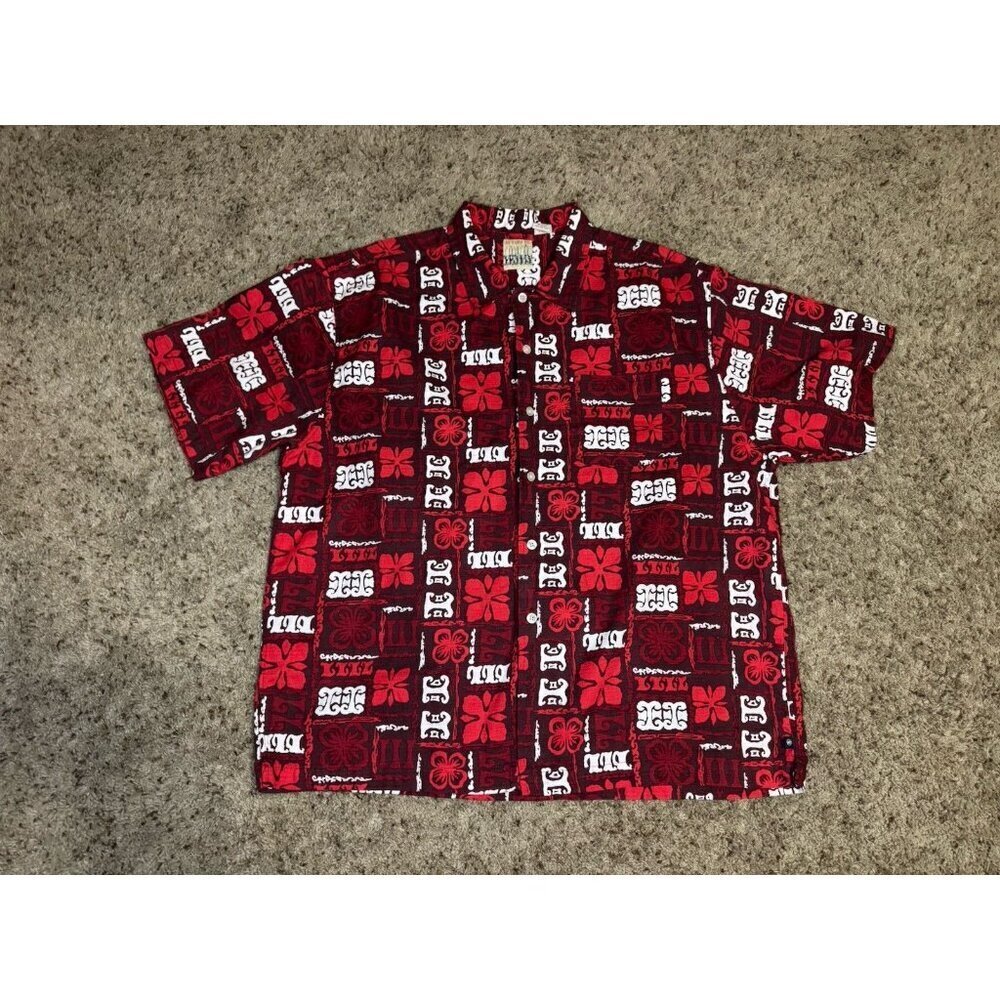 AMERICAN EAGLE Red Surf Hawaiian Short Sleeve Button Up Shirt Beach Resort XL